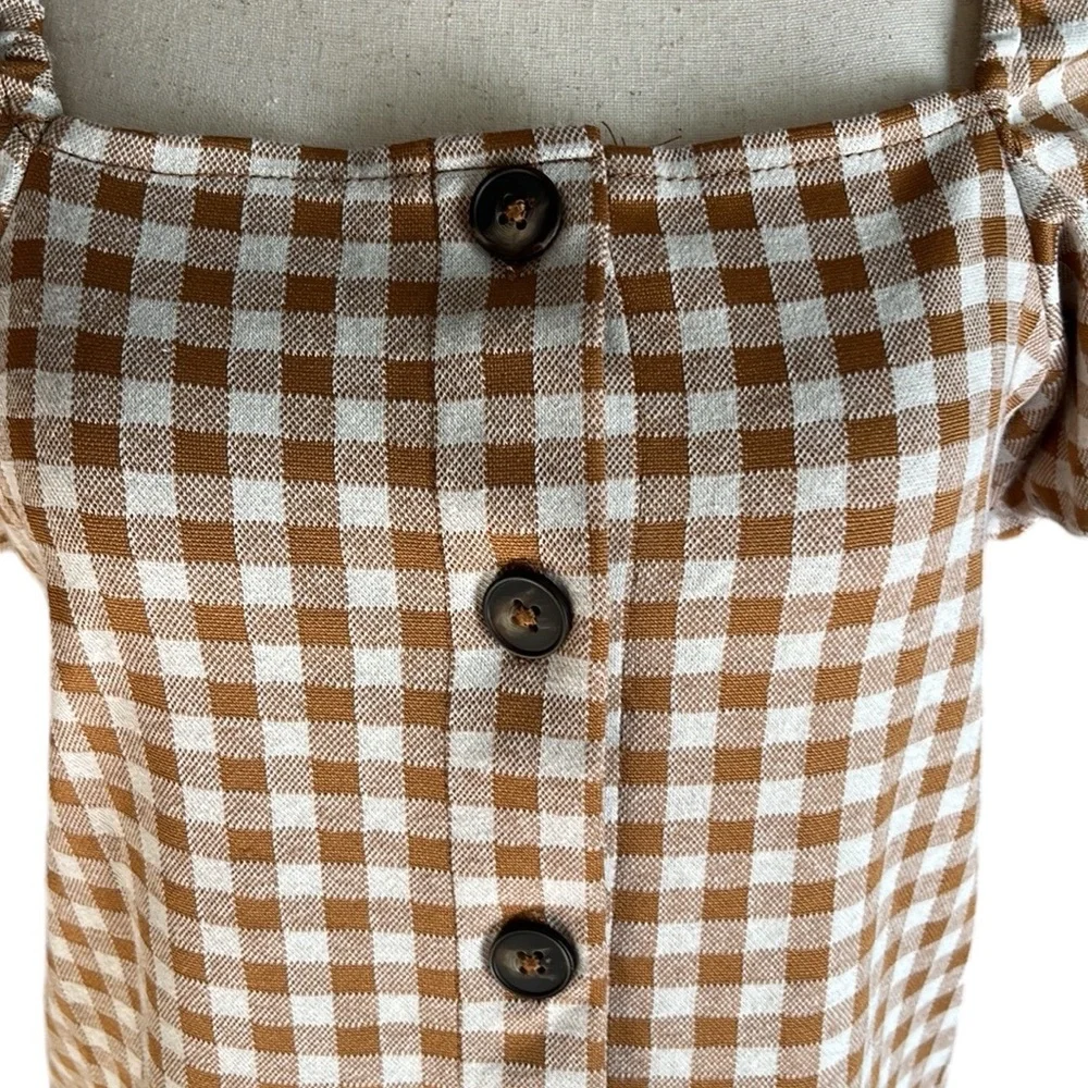 Madewell Gingham Jacquard Square-Neck Puff-Sleeve Top